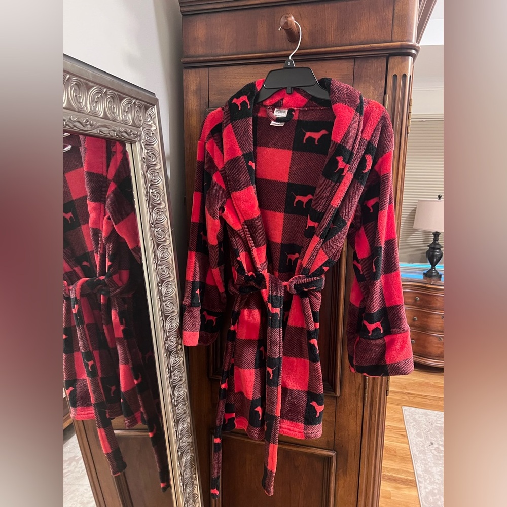 PINK Victoria's Secret Red and Black Plaid cozy Robe.